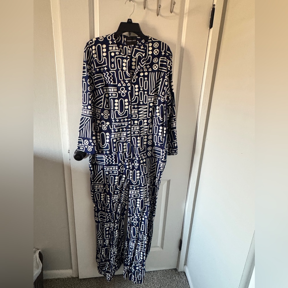 Navy and White Patterned Jumpsuit